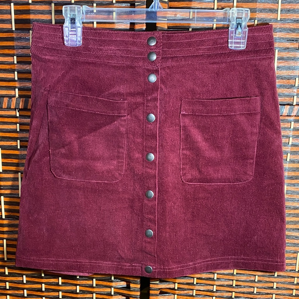 Corduroy Button-Front Burgundy Mini Skirt Size M